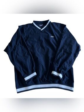 Vintage Reebok Jacket Mens XL Blue V Neck Side Zip Windbreaker Pullover Y2K
